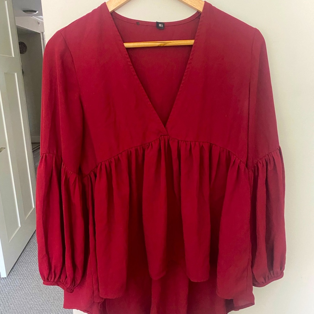 High low red peplum blouse